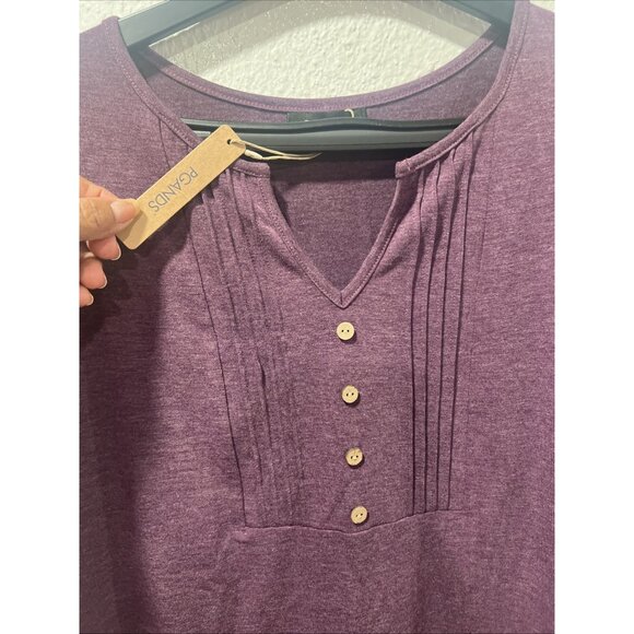 PGANDS Tunic Women Size L Purple Split V Neck Pleated Long Sleeve NWT - Picture 3 of 10